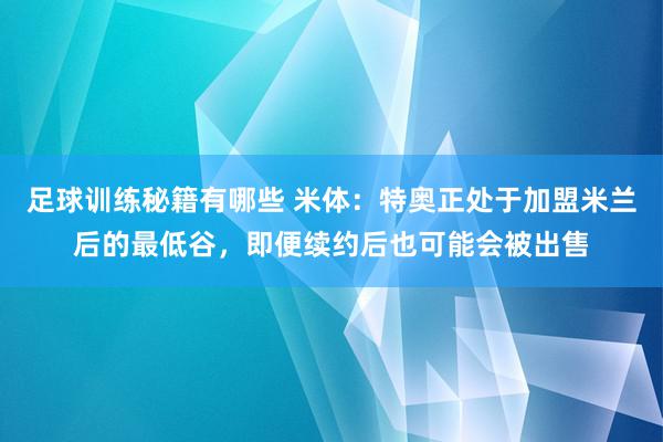 足球训练秘籍有哪些 米体：特奥正处于加盟米兰后的最低谷，即便续约后也可能会被出售