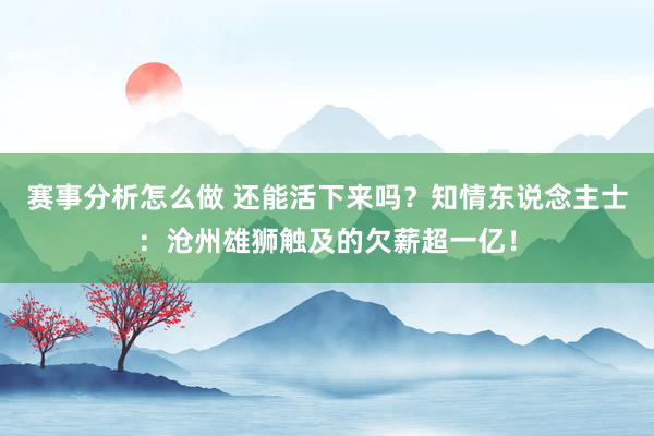 赛事分析怎么做 还能活下来吗？知情东说念主士：沧州雄狮触及的欠薪超一亿！