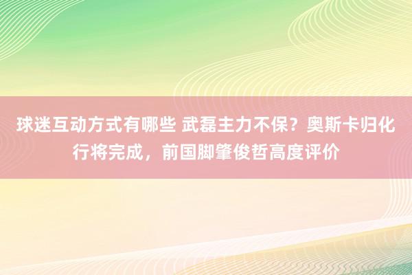 球迷互动方式有哪些 武磊主力不保？奥斯卡归化行将完成，前国脚肇俊哲高度评价